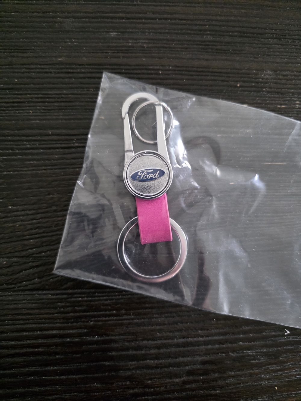 Ford Pink Leather Keychain with Silver Hardware